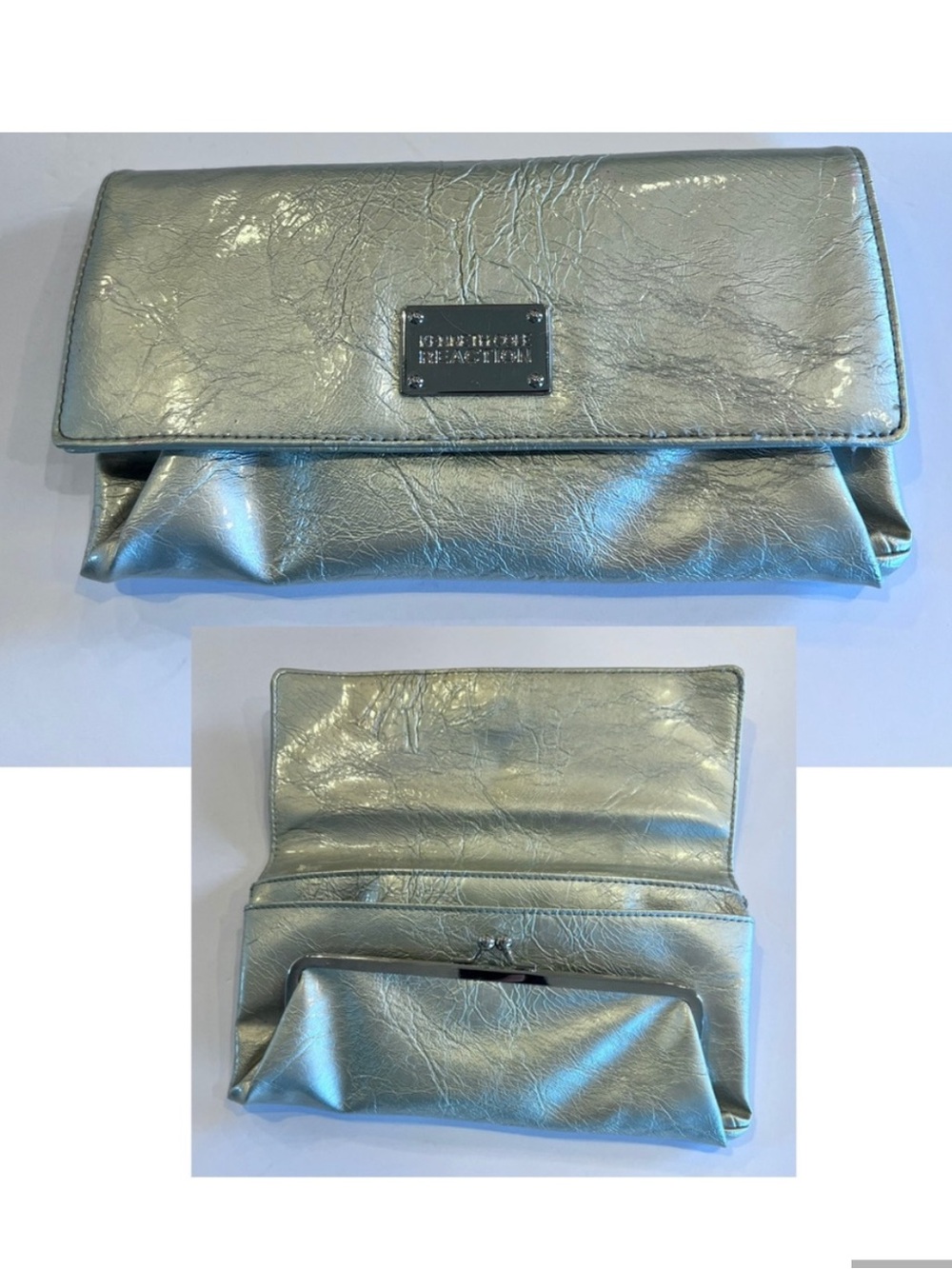 Silver Clutch Bag with magnetic closure coin purse & inside pockets